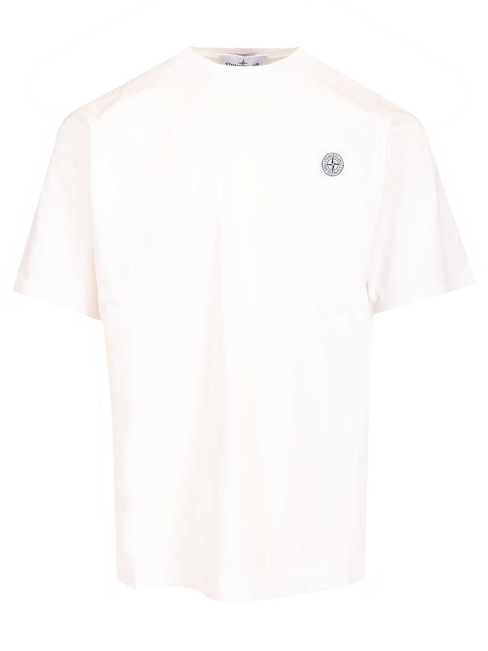 Stone Island Ss  Combed Organic Cotton Jersey, Garment Dyed T-Shirt - Bianco | 18b53c4a3277d99078d204e870c75b82eff3698e