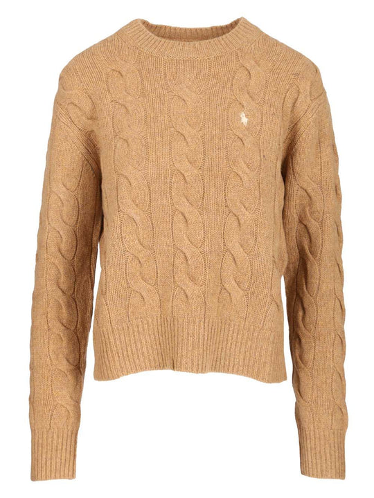 Cable-Knit Sweater In Wool And Cashmere, Sweatshirts Beige