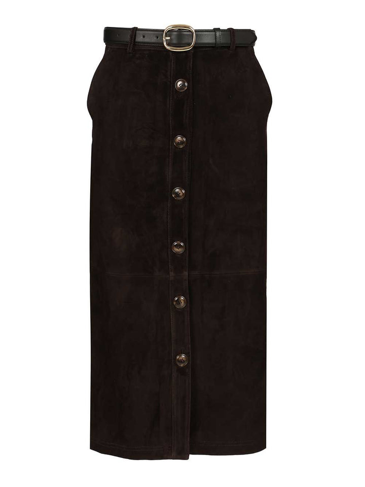 Self-Portrait Brown Suede Midi Skirt Gonne - Marrone | 7cf097fcb5277bab0665ddd48bd726195e744c2c