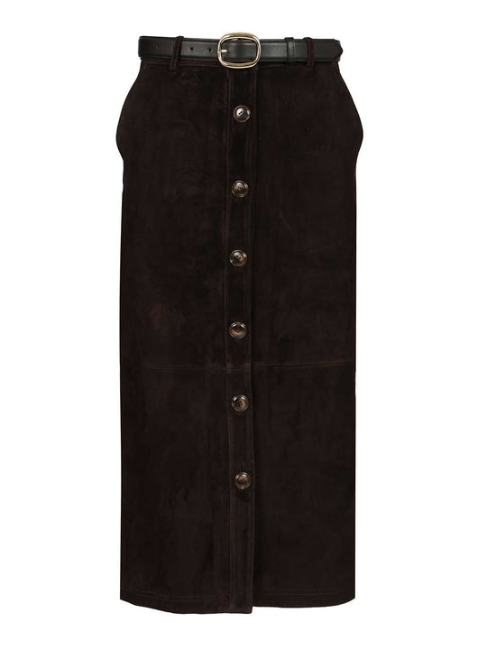 Brown Suede Midi Skirt Gonne Marrone