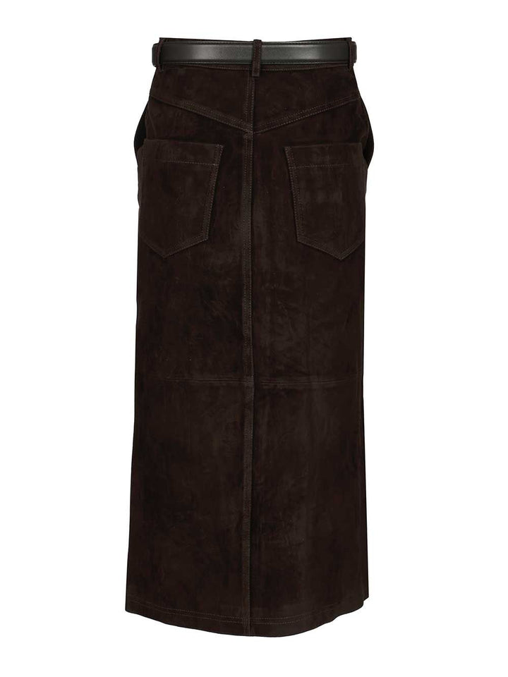 Self-Portrait Brown Suede Midi Skirt Gonne - Marrone | f24545f36f9ebff118a8174feddea619aa86f9f1