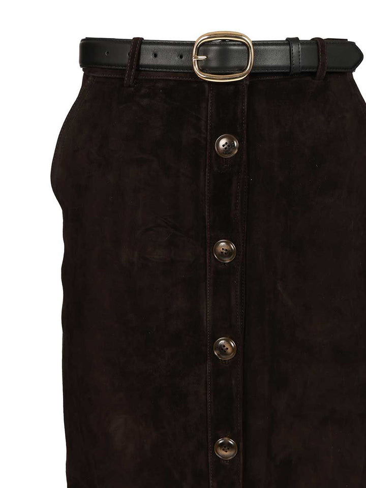 Self-Portrait Brown Suede Midi Skirt Gonne - Marrone | 31af60c03d382bdcfd0978daa6bf74d312377b98