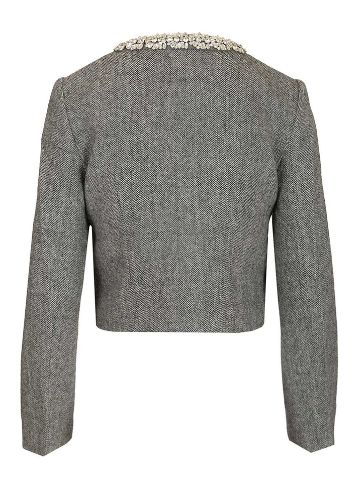 Self-Portrait Grey Herringbone Crystal Trim Jacket Giacche - Grey | 1d7e788e3534481c709fbfbc2857a27421f2e797