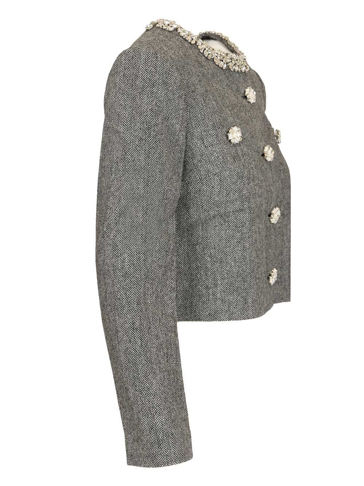 Self-Portrait Grey Herringbone Crystal Trim Jacket Giacche - Grey | cd9f7155282bc26727dfb32b58e9c367fc0d2d4f