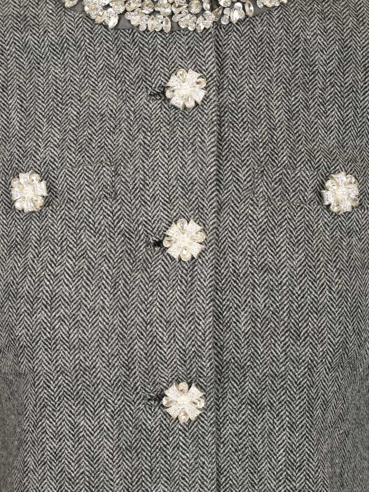 Self-Portrait Grey Herringbone Crystal Trim Jacket Giacche - Grey | 1f34625a1049ab760eda66076cd04c8c1a0381d6