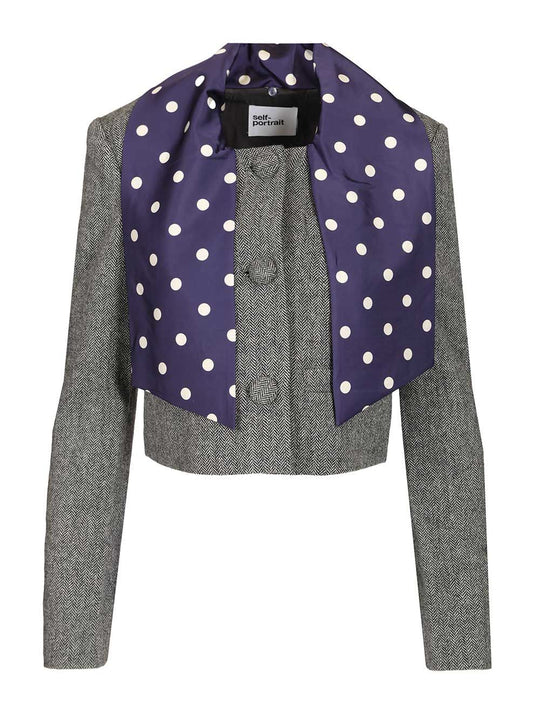 Grey Herringbone Scarf Detail Jacket Giacche Grey