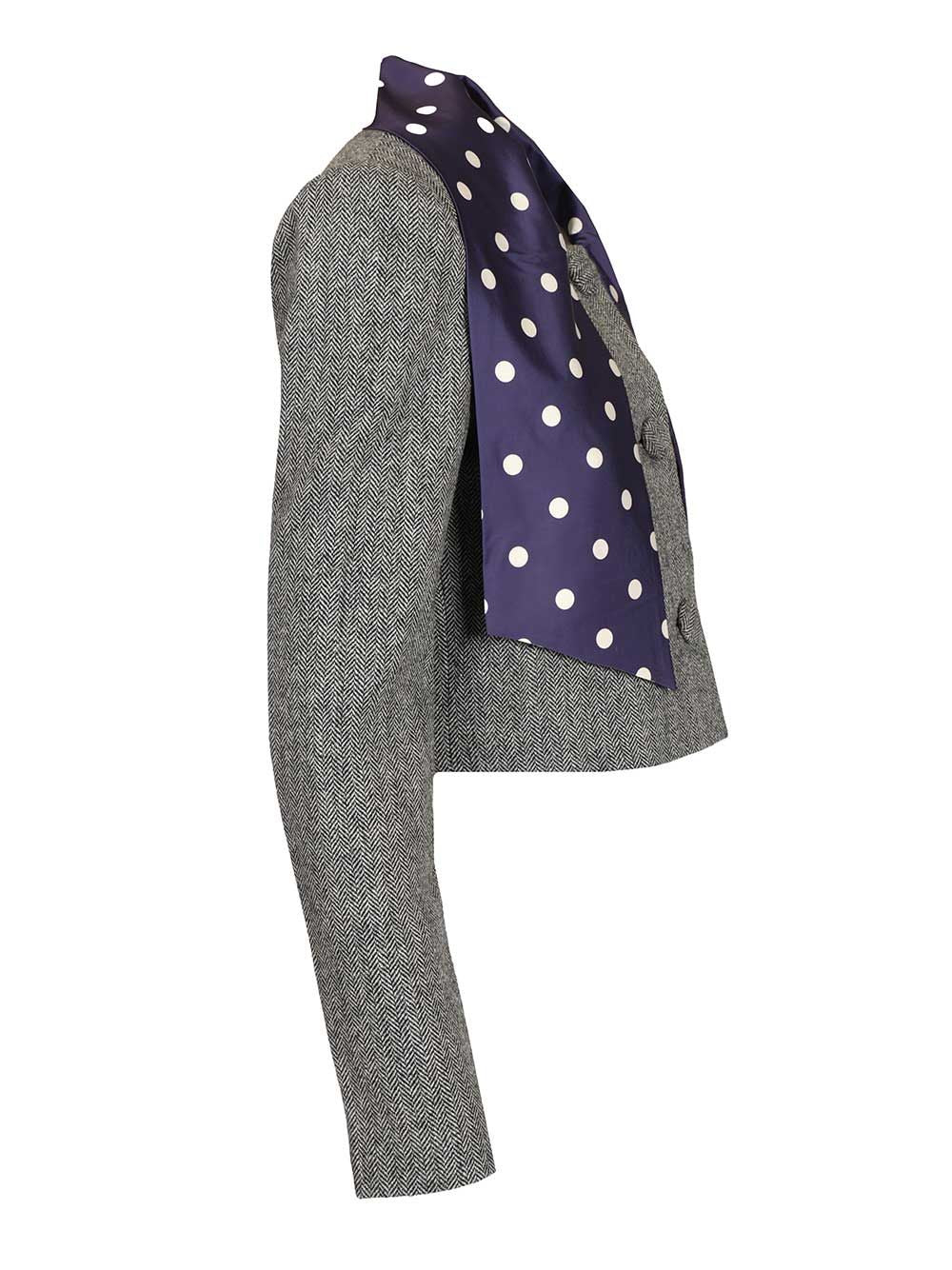 Self-Portrait Grey Herringbone Scarf Detail Jacket Giacche - Grey | d5f24a31a6d08522fe90090c012bcab27741ded2