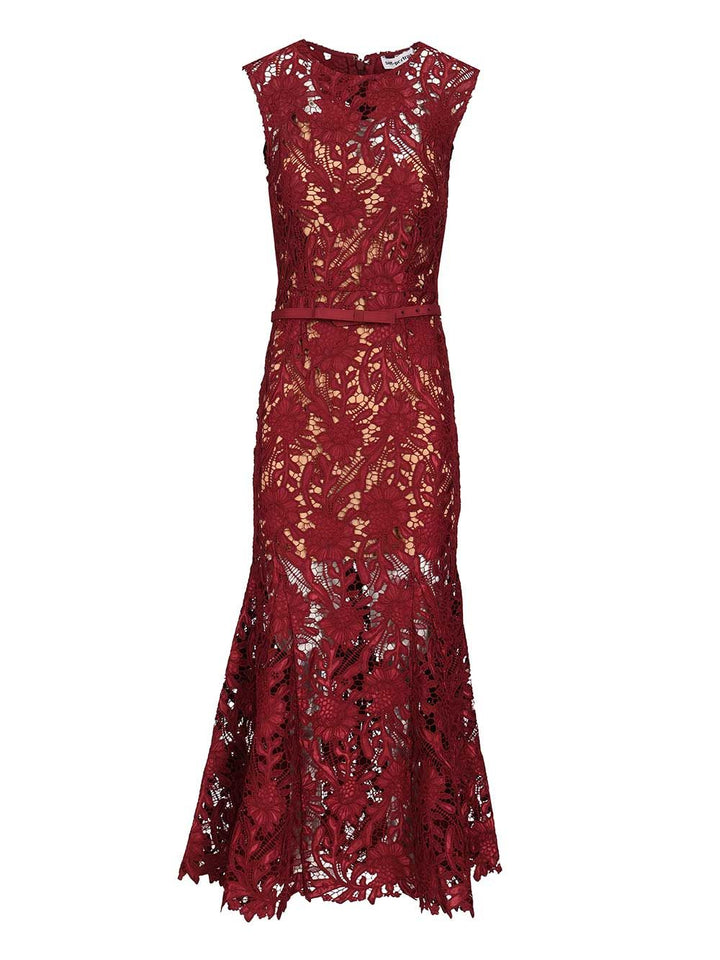 Self-Portrait Burgundy Guipure Lace Midi Dress Abiti - Bordeaux | 55197718456b4fd8d4bc28f8163a91d9d08e0692