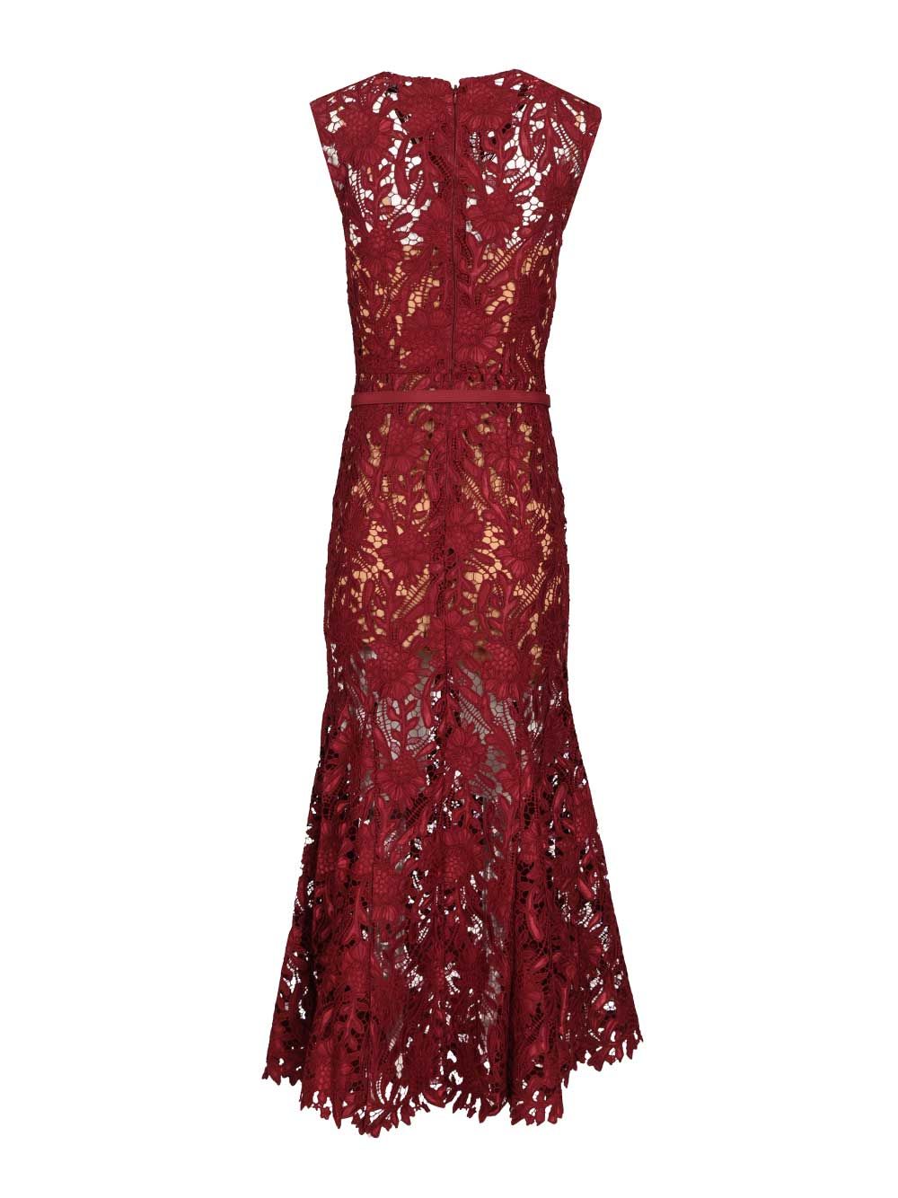Self-Portrait Burgundy Guipure Lace Midi Dress Abiti - Bordeaux | 8e6dc315e93398fdd6dc177f6099933b6e33ced6