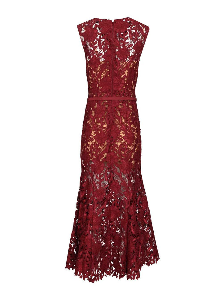 Self-Portrait Burgundy Guipure Lace Midi Dress Abiti - Bordeaux | 8e6dc315e93398fdd6dc177f6099933b6e33ced6