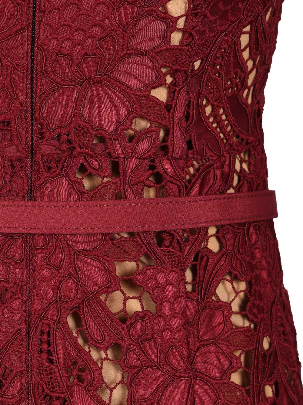 Self-Portrait Burgundy Guipure Lace Midi Dress Abiti - Bordeaux | c73ff73b8bd3d535406c9bb7cf7c81825ad5bf60