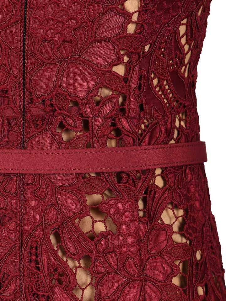 Self-Portrait Burgundy Guipure Lace Midi Dress Abiti - Bordeaux | c73ff73b8bd3d535406c9bb7cf7c81825ad5bf60