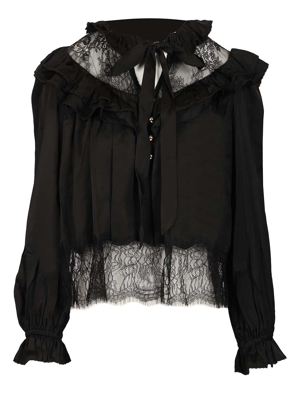 Self-Portrait Lace Blouse Shirts - Nero | a49c9167491e6c3e6b3c18c6eb5abee005fd4e81