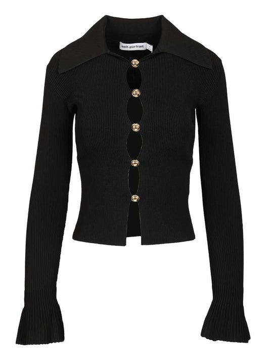 Black Button Down Knit Top Knitwear Nero