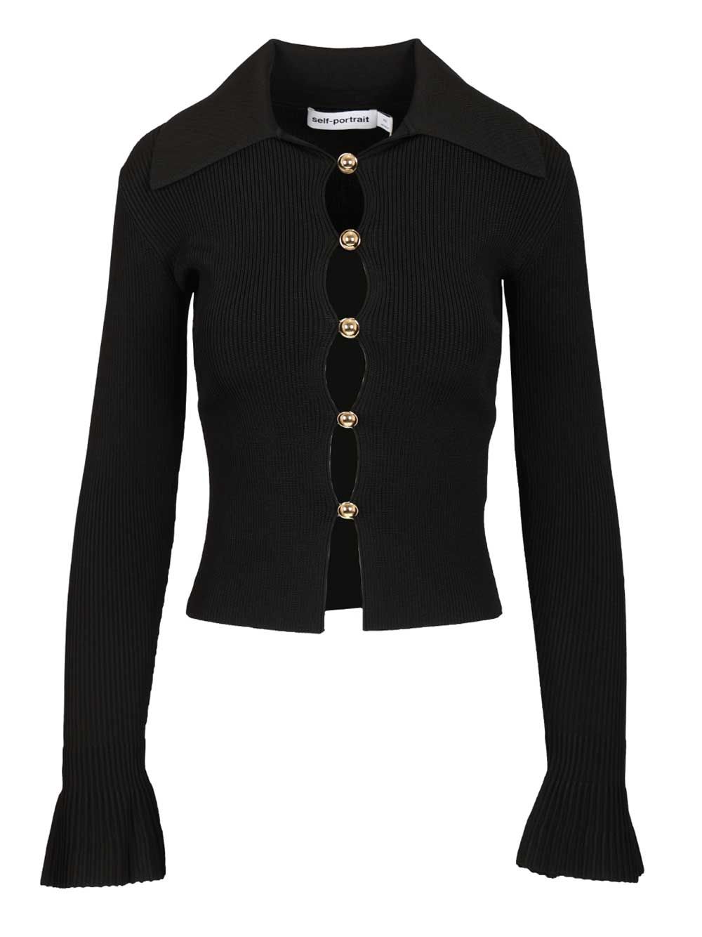 Self-Portrait Button-Up Sweater Knitwear - Nero | 109fdbfbd6f881c2b4fe4e0001389c0290da000e