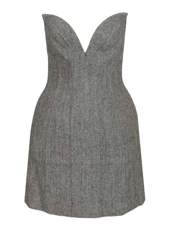 Self-Portrait Grey Bandeau Herringbone Mini Dress Abiti - Grey | de4c984c80e66a13932e76fff4823481b36c4d15