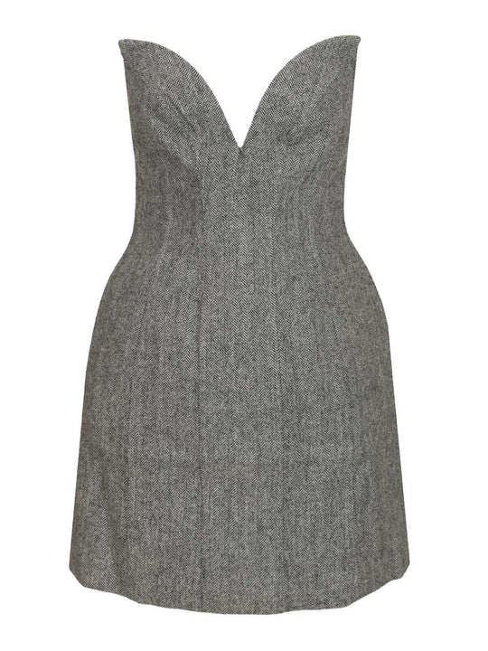Grey Bandeau Herringbone Mini Dress Abiti Grey