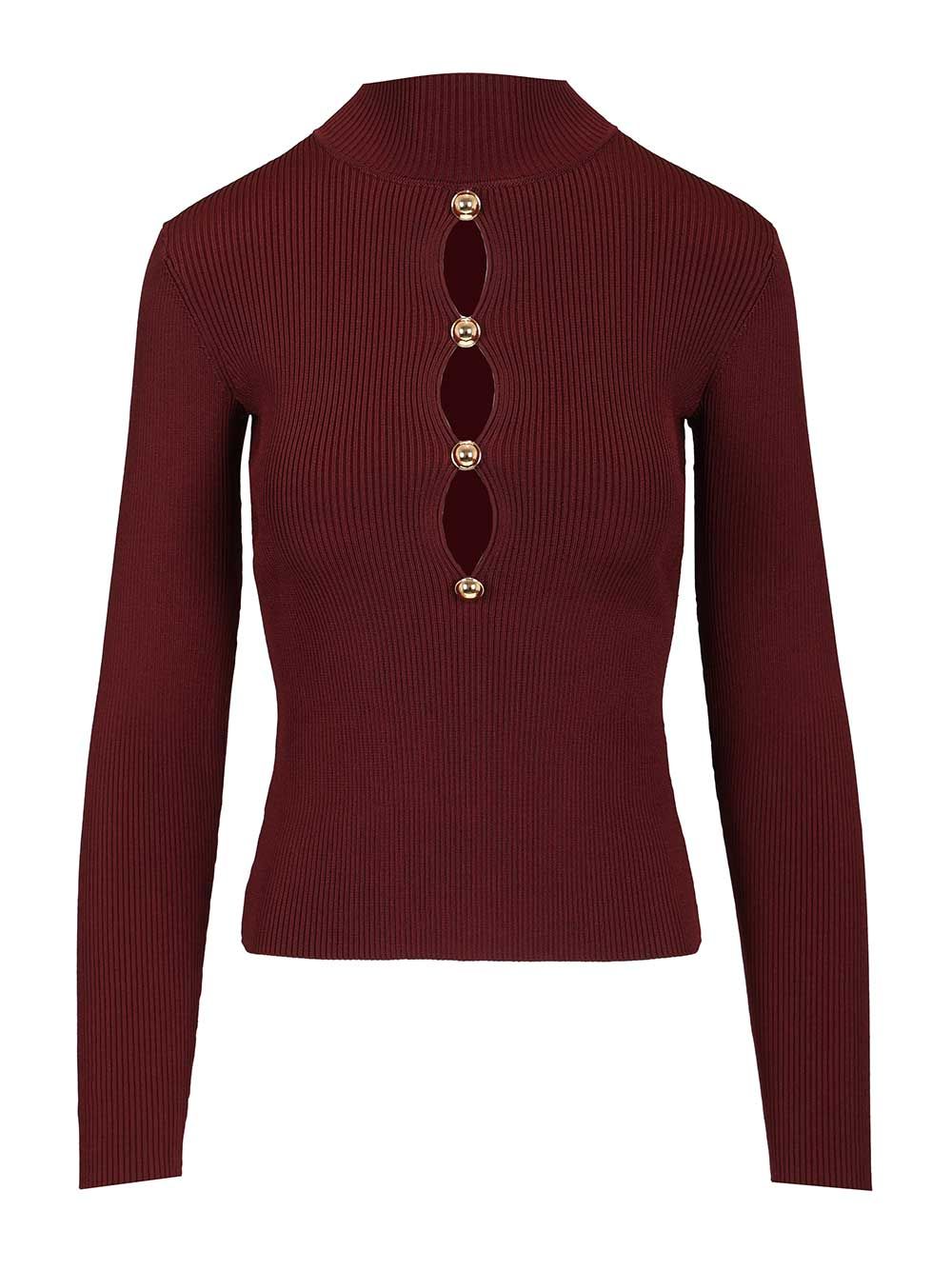 Self-Portrait Burgundy Keyhole Knit Top Knitwear - Bordeaux | 66f7b5157ee8bbf71a8fe091897740170001cab8