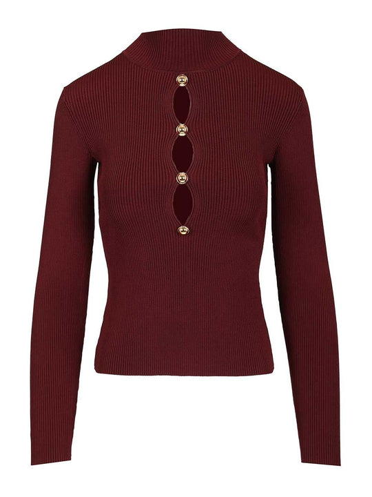 Burgundy Keyhole Knit Top Knitwear Bordeaux