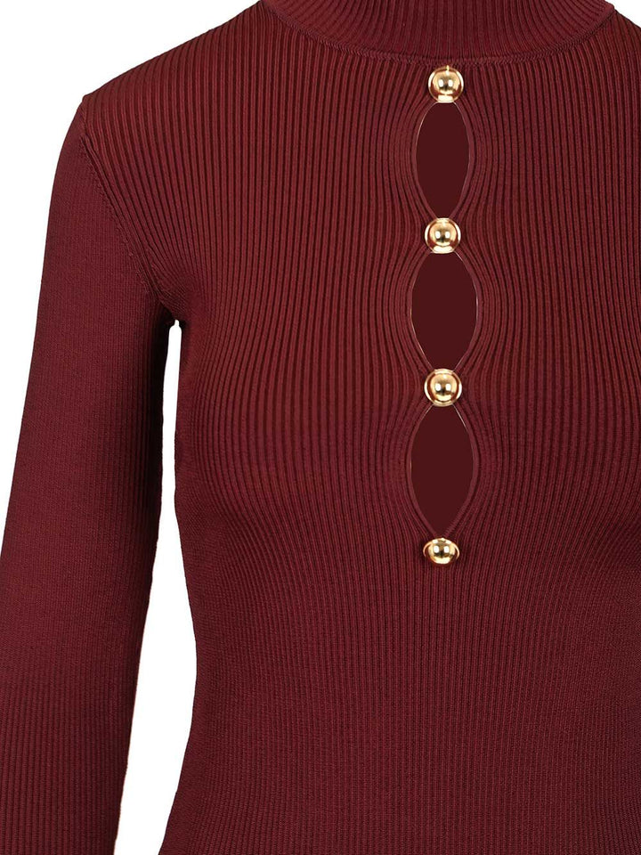 Self-Portrait Burgundy Keyhole Knit Top Knitwear - Bordeaux | fb5cfc8b9a4324033809b88dd4e0f6d03090ebb2