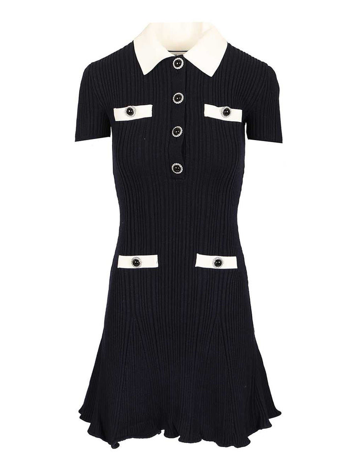 Self-Portrait Navy Contrast Collar Knit Mini Dress Abiti - Blu | 1b6c99efb2e74179cb8f328e0b4605494ce409ac