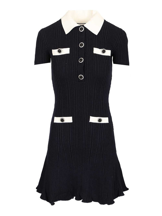 Navy Contrast Collar Knit Mini Dress Abiti Blu