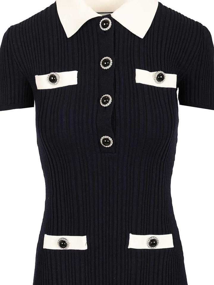 Self-Portrait Navy Contrast Collar Knit Mini Dress Abiti - Blu | 867153af79bdd722aa5bb44271ac8db93c2e9d55