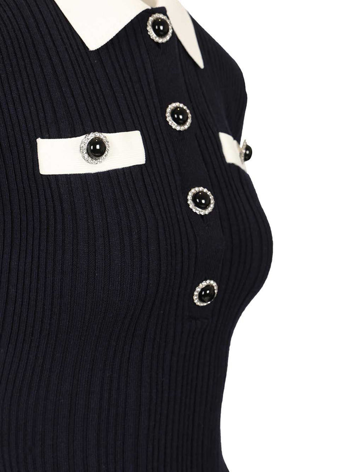 Self-Portrait Navy Contrast Collar Knit Mini Dress Abiti - Blu | 1588aa0753c22a402da7c88d0516dd365498d0b8