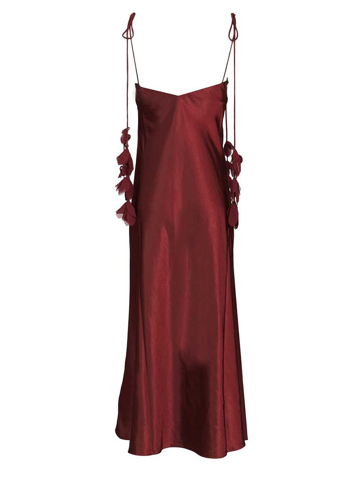 Self-Portrait Burgundy Satin Flower Midi Dress Abiti - Bordeaux | 2d96477239b34253746c523c96111638133ca20a