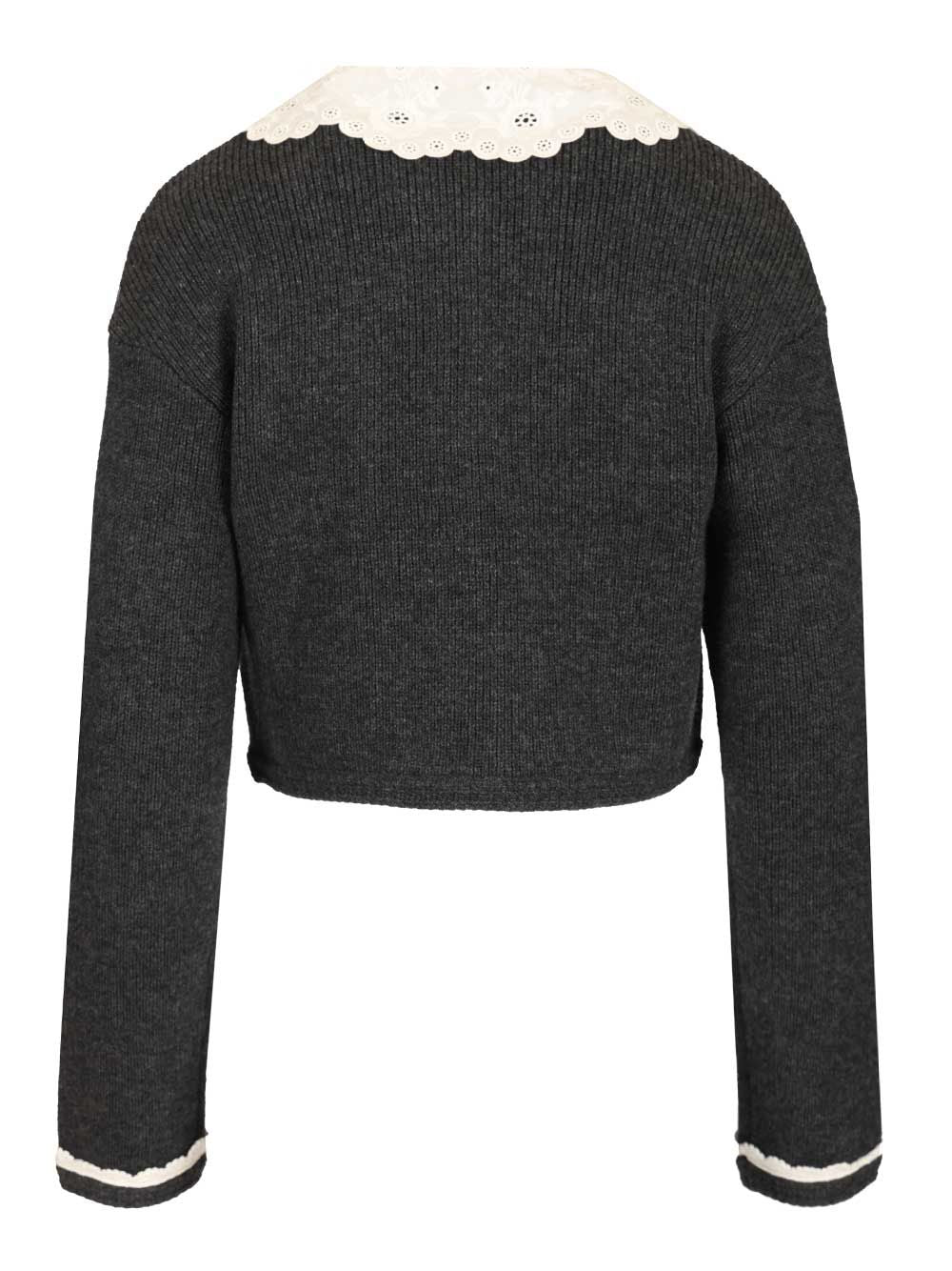 Self-Portrait Charcoal Lace Collar Cardigan Knitwear - Grey | 2b891b92ee4a1875a2129cbf956493bb0ec49c89