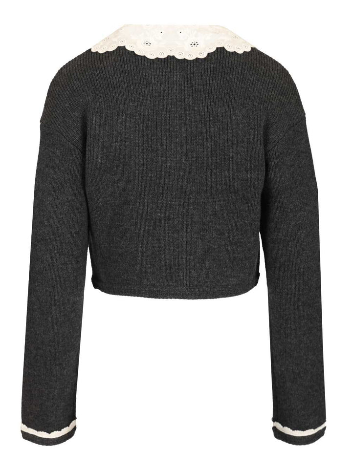 Self-Portrait Charcoal Lace Collar Cardigan Knitwear - Grey | 2b891b92ee4a1875a2129cbf956493bb0ec49c89