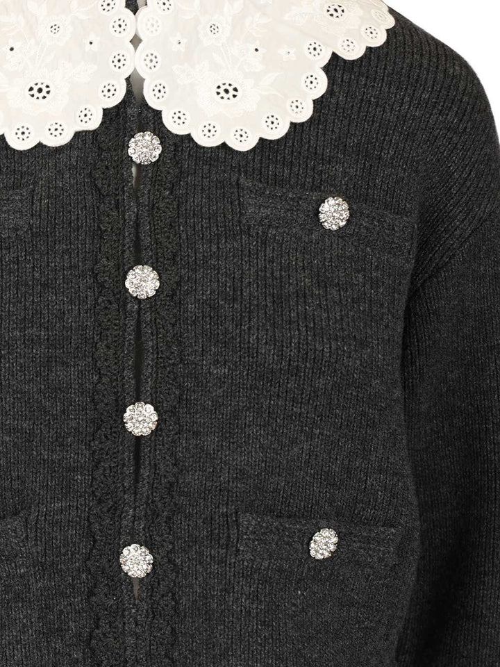 Self-Portrait Charcoal Lace Collar Cardigan Knitwear - Grey | 6b808b3727195250ba08a57be303808795df1b0c