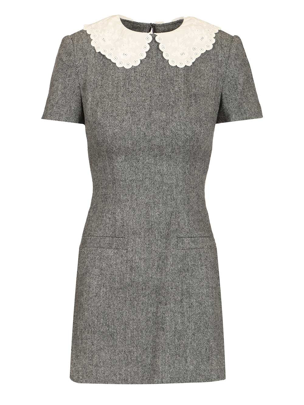 Self-Portrait Grey Herringbone Collared Mini Dress Abiti - Grey | 974badff3e406dba45489642f1987c6c4cc90bb1
