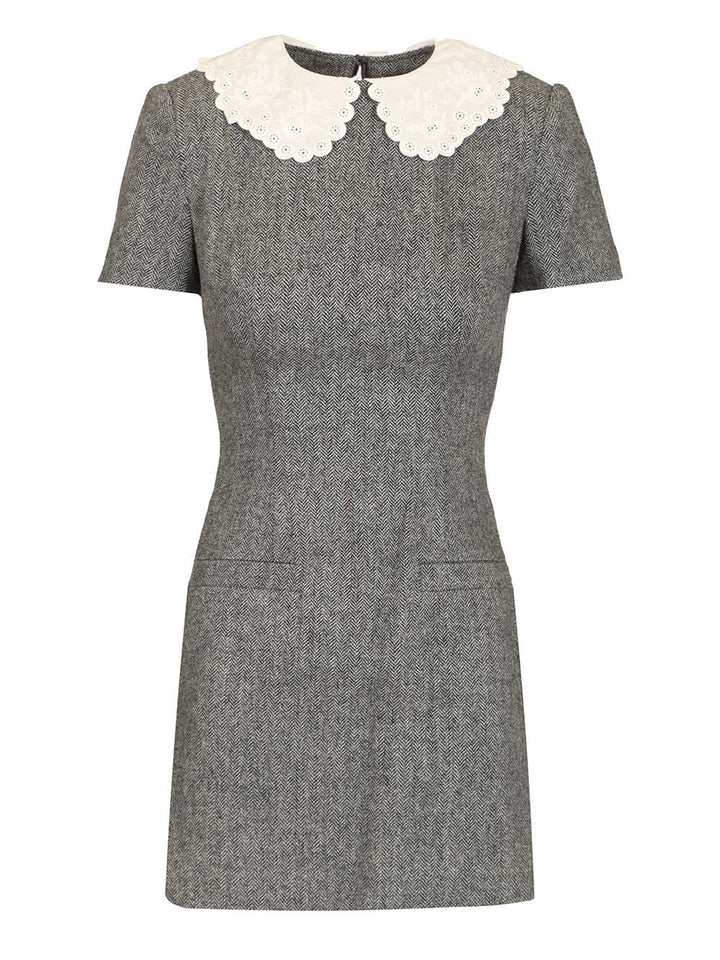 Self-Portrait Grey Herringbone Collared Mini Dress Abiti - Grey | 974badff3e406dba45489642f1987c6c4cc90bb1