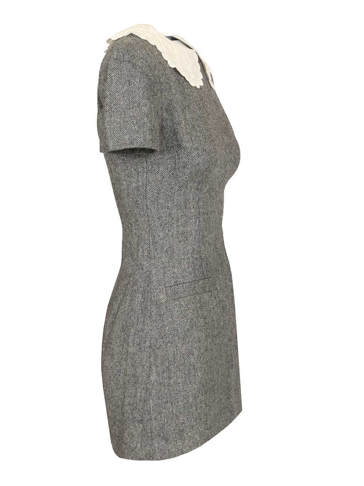 Self-Portrait Grey Herringbone Collared Mini Dress Abiti - Grey | 4444f95fe5723cf5b4e2ae159bc58b39c69416e5