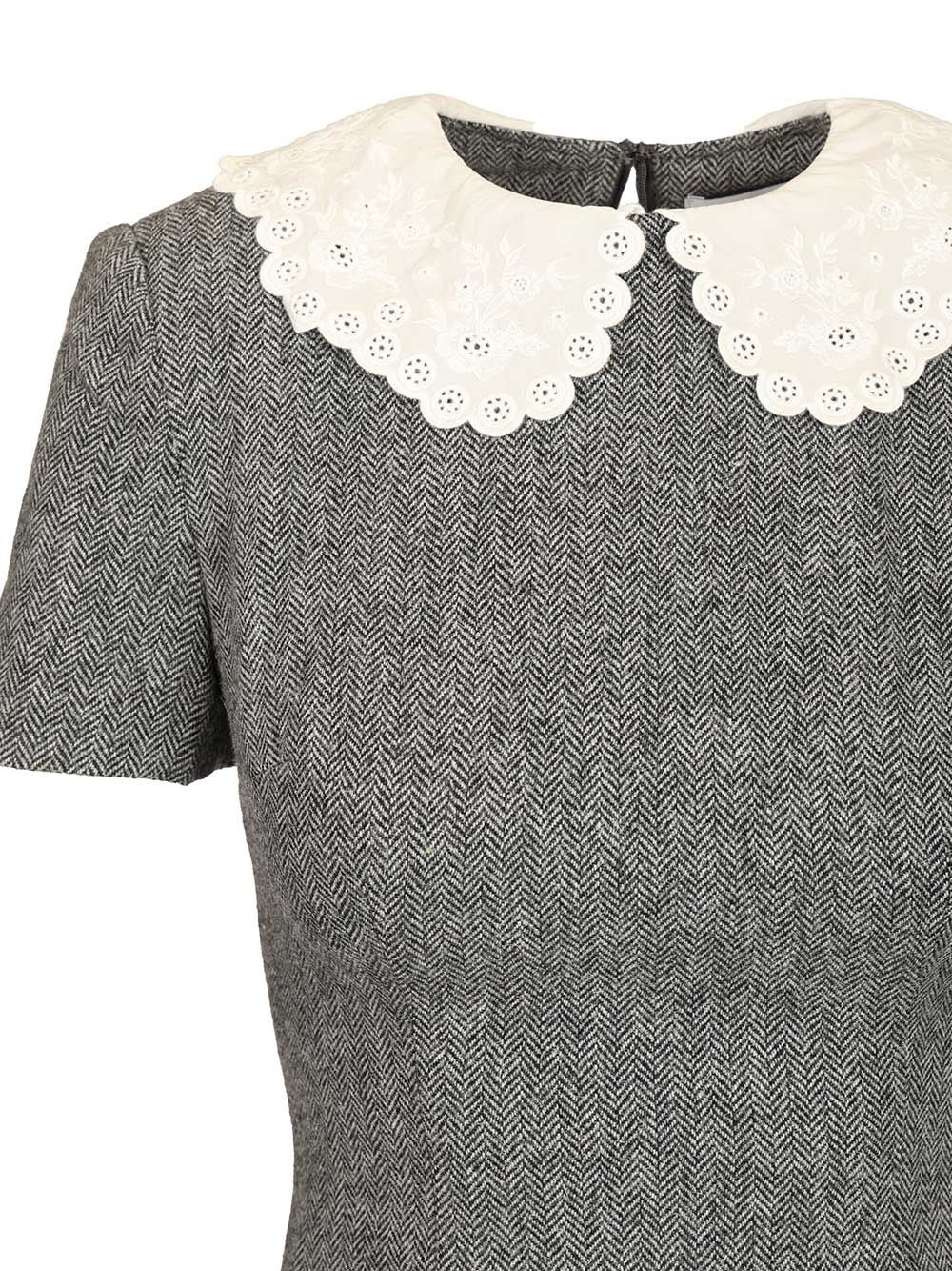 Self-Portrait Grey Herringbone Collared Mini Dress Abiti - Grey | 35f41388bd928bfb0123376cd5e9d3c92dcbf570