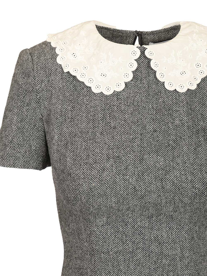Self-Portrait Grey Herringbone Collared Mini Dress Abiti - Grey | 35f41388bd928bfb0123376cd5e9d3c92dcbf570
