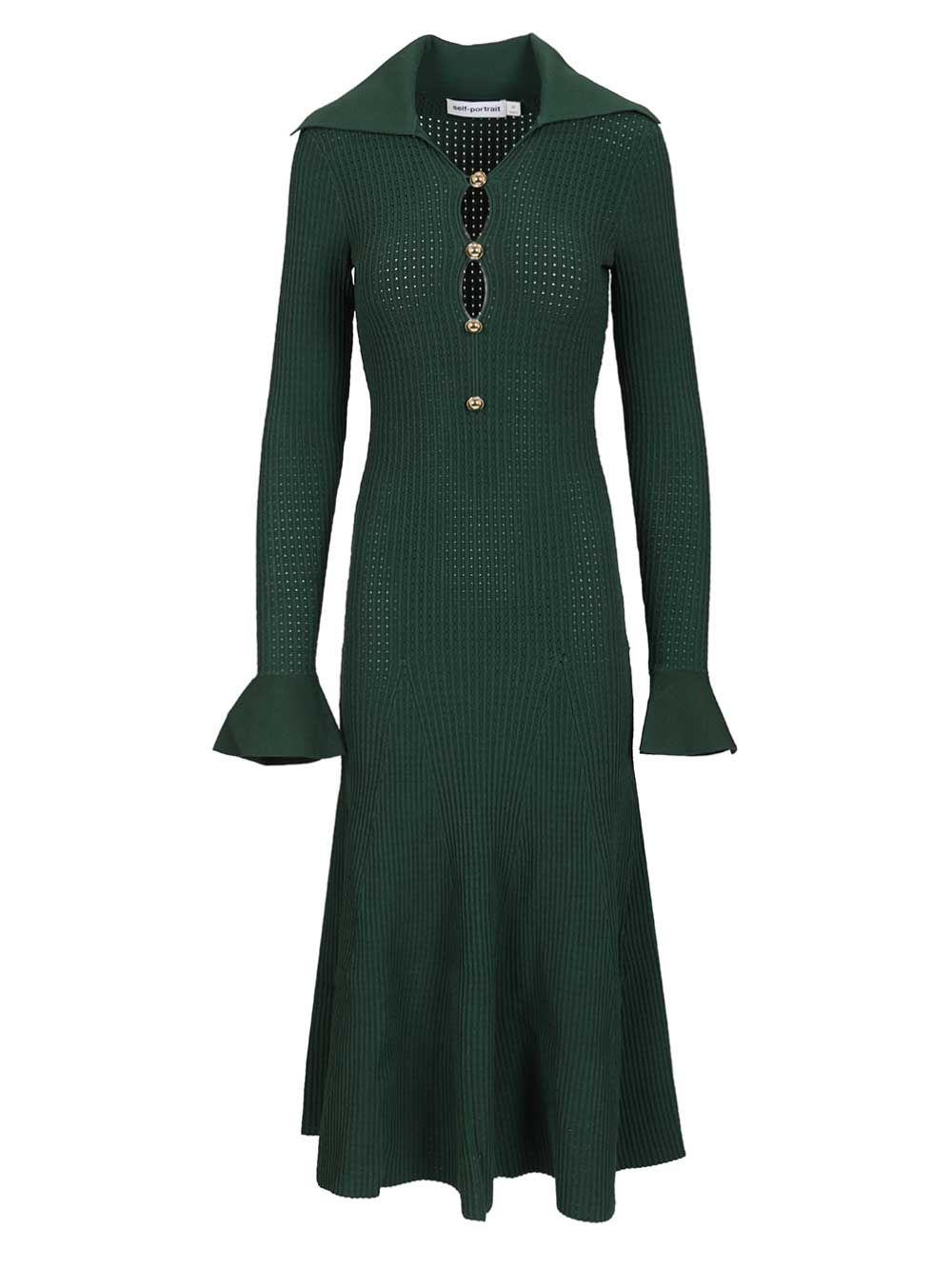Self-Portrait Kknitted Midi Dress Abiti - Verde | 333395ecd6f39bf60adcb9c25b27dcb84499b0f5