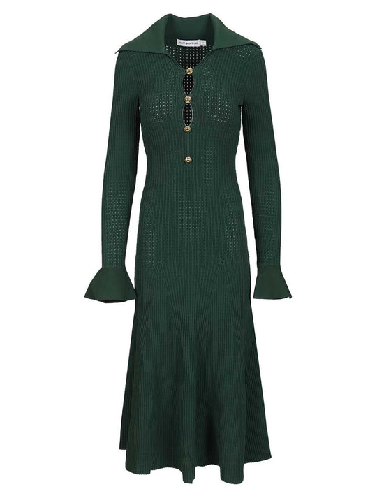 Green Keyhole Knit Midi Dress Abiti Verde