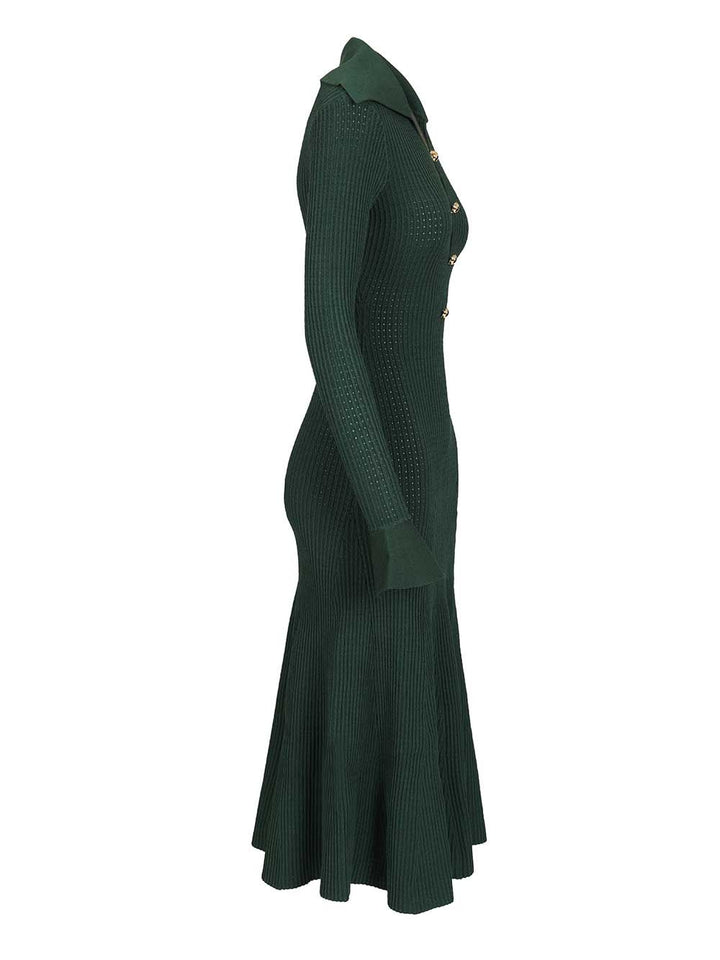 Self-Portrait Green Keyhole Knit Midi Dress Abiti - Verde | 69020ba652c7bb906c6e43fe42dafdd8fd716447