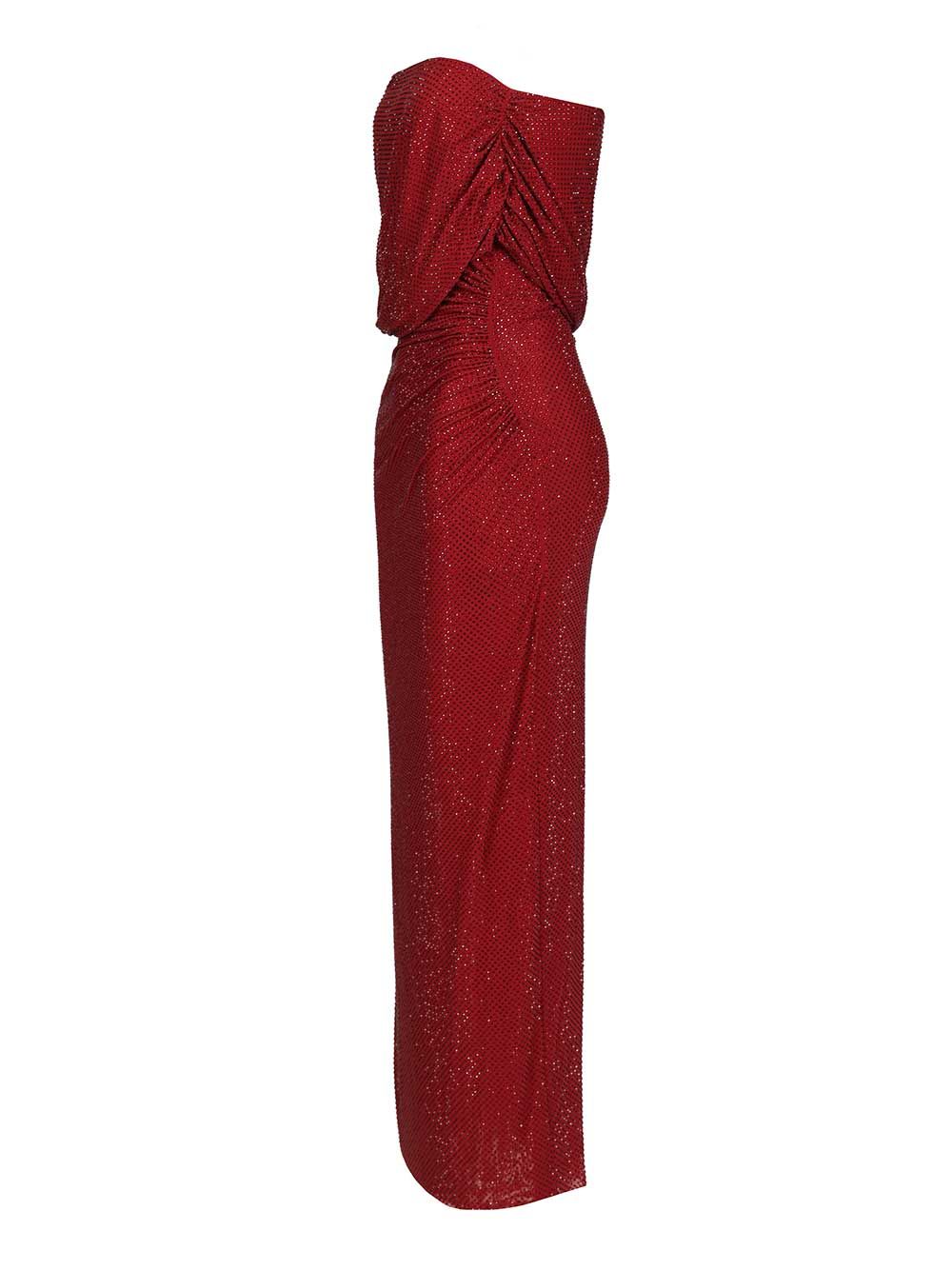 Self-Portrait Burgundy Rhinestone Drape Midi Dress Abiti - Bordeaux | a20fab7b23dd73bc4f013db9ae9158546bbd41b8