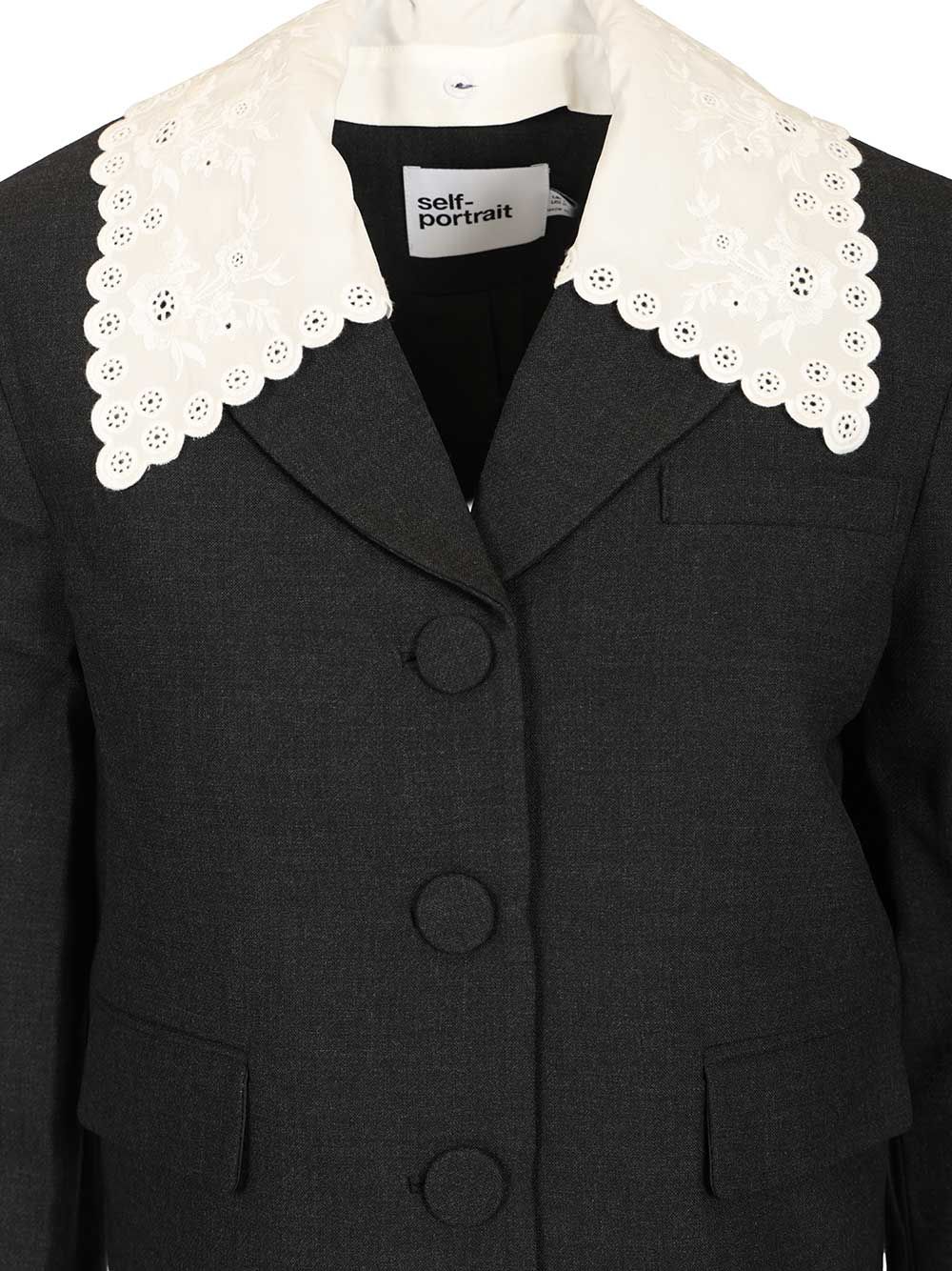 Self-Portrait Jacket With A Broderie Anglaise Collar Giacche - Grey | 5d8ee1ca0a4efad2399d8cbbd1d594541478b6e1