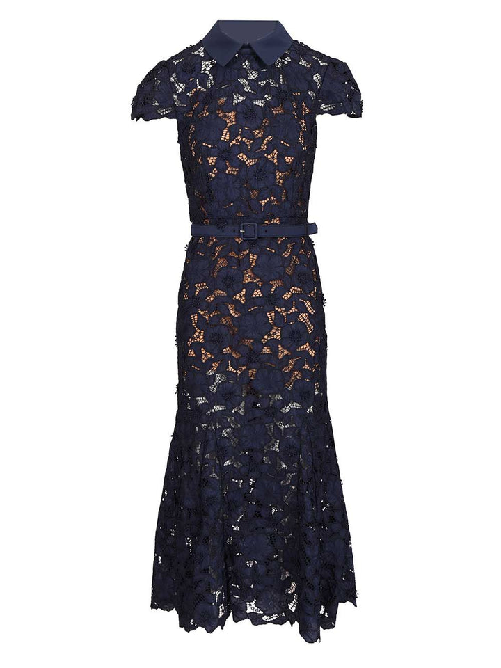 Self-Portrait Navy Guipure Lace Midi Dress Abiti - Blu | e2583e643fc2a74bef7aa413f358f2268df3a4ab