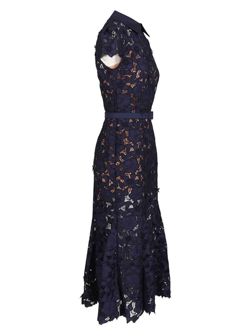 Self-Portrait Navy Guipure Lace Midi Dress Abiti - Blu | f145febfb4c714984dda552f8cc50b559fab23a1