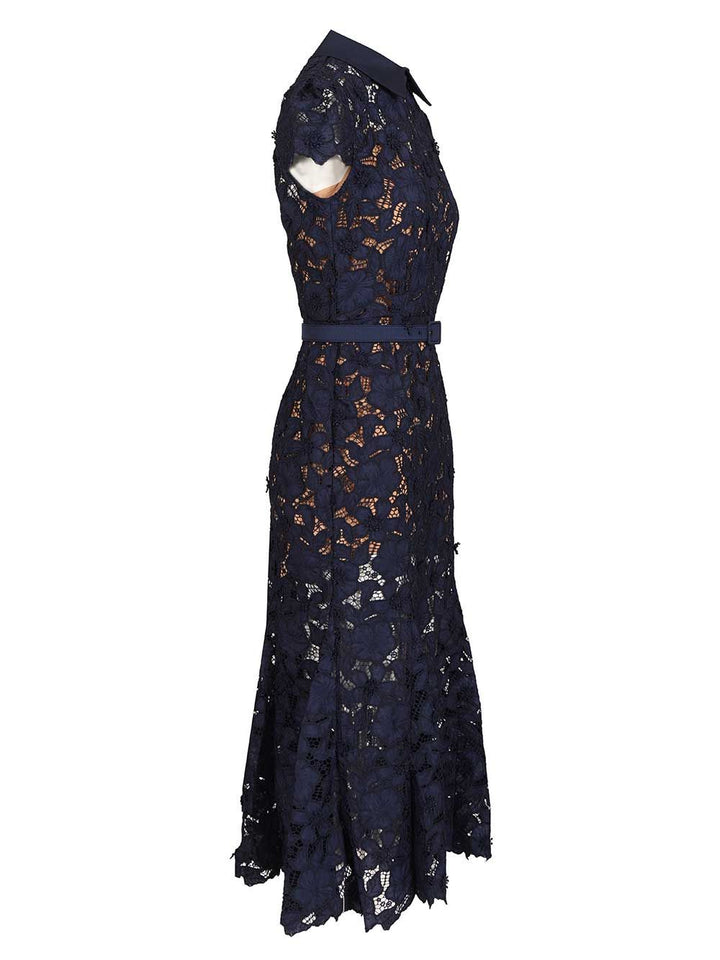 Self-Portrait Navy Guipure Lace Midi Dress Abiti - Blu | f145febfb4c714984dda552f8cc50b559fab23a1