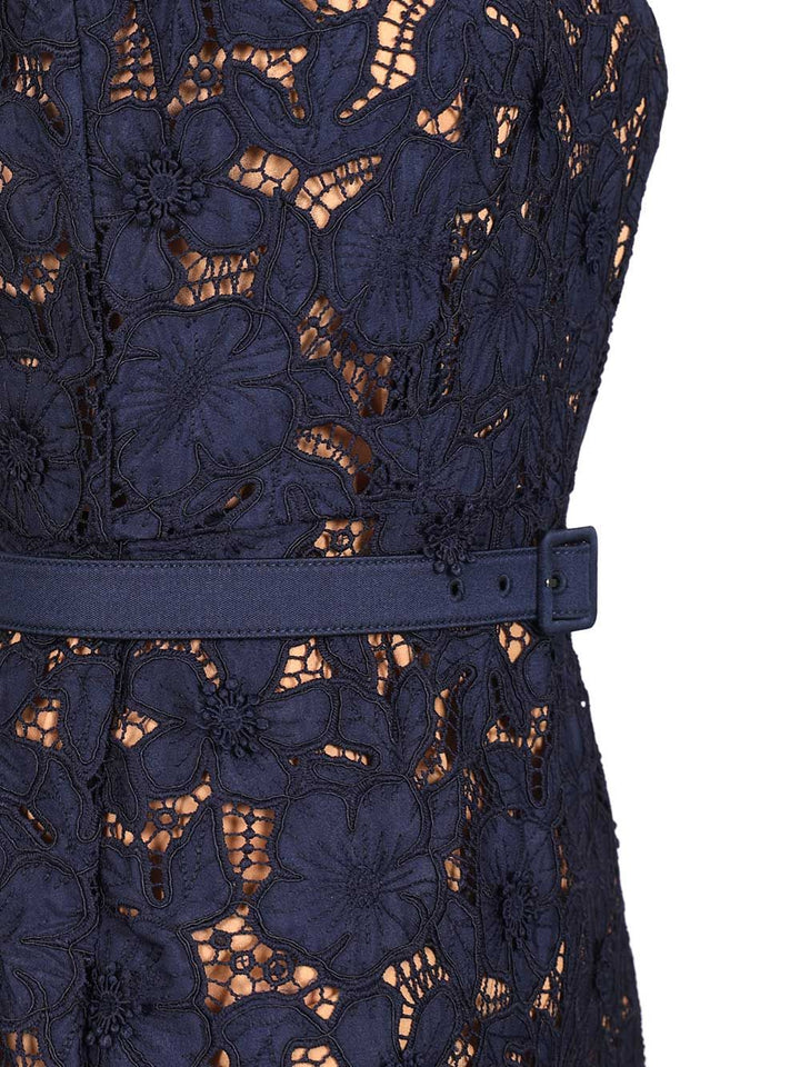 Self-Portrait Navy Guipure Lace Midi Dress Abiti - Blu | daef570701171db2e3f4875b25e8b6b631a1f596