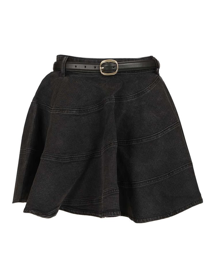 Self-Portrait Black Flared Denim Mini Skirt Gonne - Nero | bdebb984ccaa04d1f8f84cc06b204bde71840154
