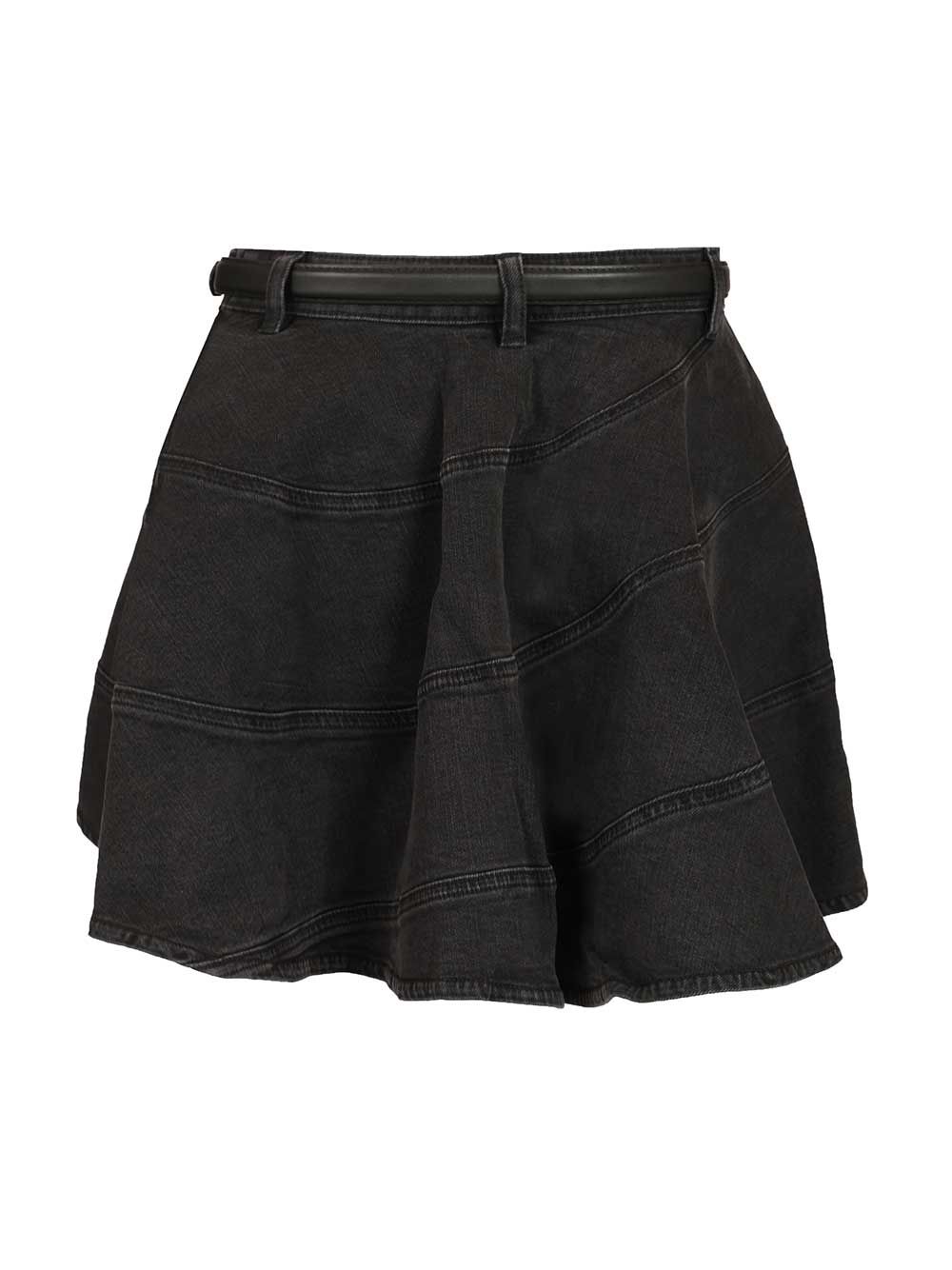 Self-Portrait Black Flared Denim Mini Skirt Gonne - Nero | f464149657183749d461ffb755584afe90f363b2