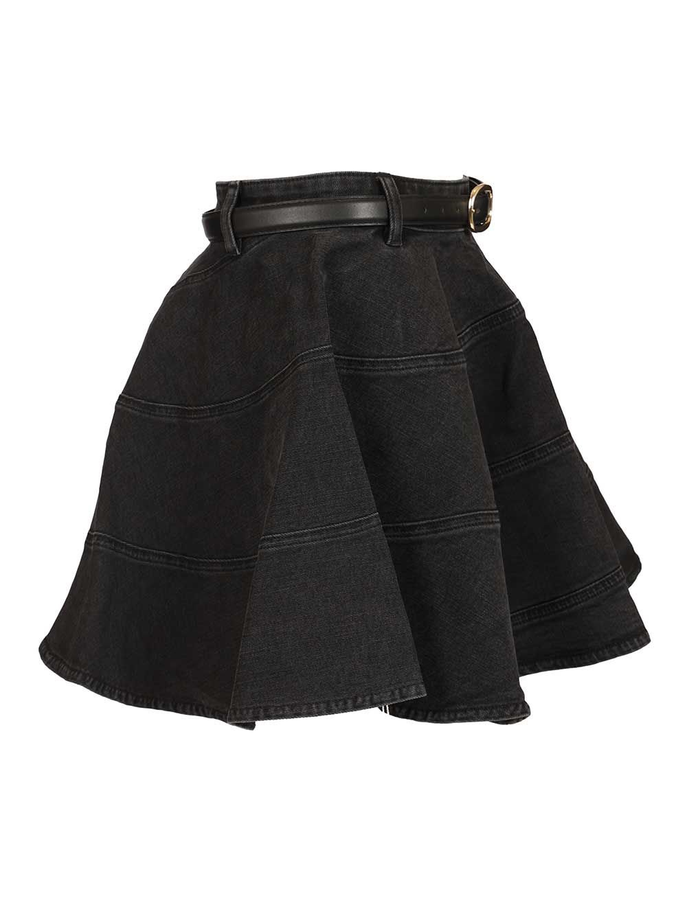 Self-Portrait Black Flared Denim Mini Skirt Gonne - Nero | ec4675a3e4b0c25366b1ae44822dbeafead0de83