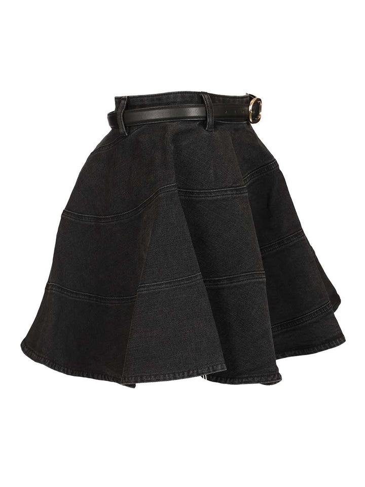 Self-Portrait Black Flared Denim Mini Skirt Gonne - Nero | ec4675a3e4b0c25366b1ae44822dbeafead0de83
